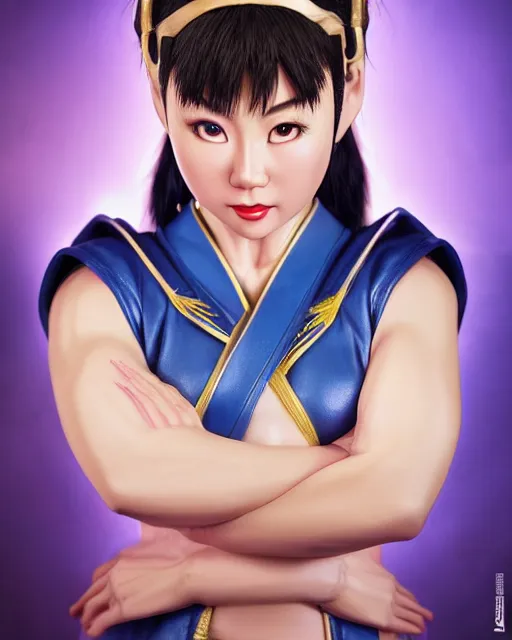 Image similar to Beautiful close highly detailed portrait of Chun-Li from Street Fighter 2. Trending on artstation. Digital render by Yury Kantsevich. XF IQ4, 150MP, 50mm, f/1.4, ISO 200, 1/160s, natural light, rule of thirds, symmetrical balance, depth layering, polarizing filter, Sense of Depth, AI enhanced