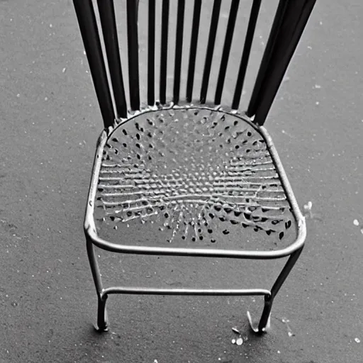 Prompt: a steel chair with spiked on its seat