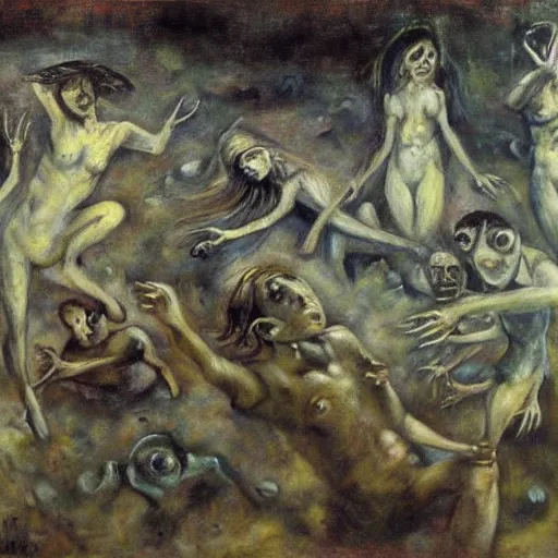 Image similar to a painting of a group of people in the water, a surrealist painting by william dobell, deviantart, neo - expressionism, apocalypse art, surrealist, grotesque