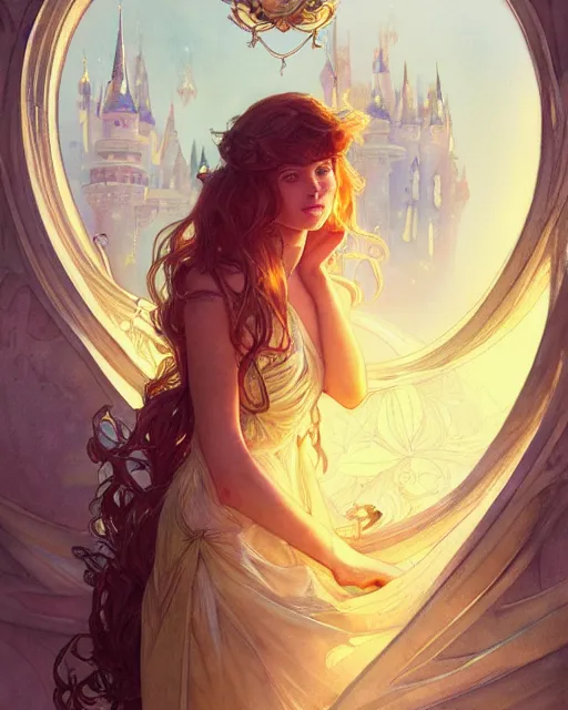 Image similar to secret romance, highly detailed,, gold filigree, romantic storybook fantasy, soft cinematic lighting, award, disney concept art watercolor illustration by mandy jurgens and alphonse mucha and alena aenami, pastel color palette, featured on artstation