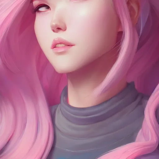 Image similar to a portrait of wlop, pastel pink, art by lois van baarle and loish and ross tran and rossdraws and sam yang and samdoesarts and artgerm and saruei and disney and wlop, digital art, highly detailed, intricate, sharp focus, trending on artstation hq, deviantart, unreal engine 5, 4 k uhd image