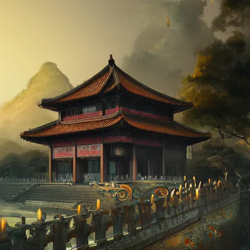 Prompt: tang dynasty palace by peter mohrbacher and dan mumford and nekro, cgsociety, volumetric light, 3 d render ， - h 6 4 0