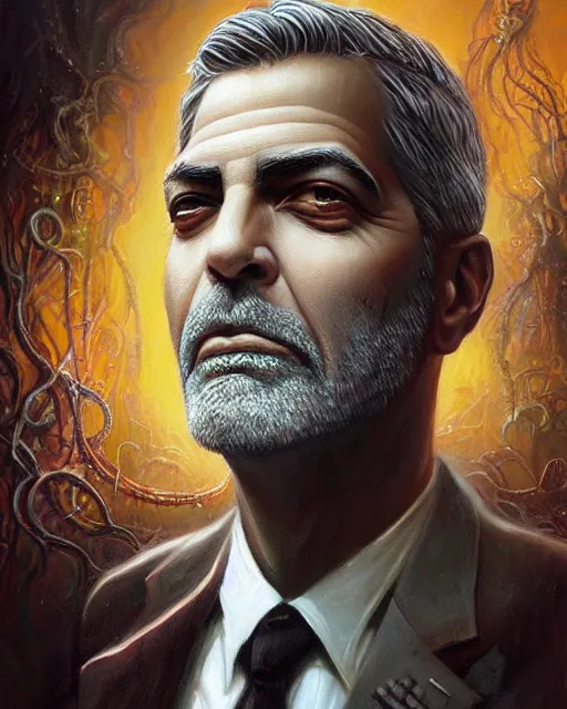 Prompt: lovecraft biopunk portrait of george clooney by tomasz alen kopera and peter mohrbacher.