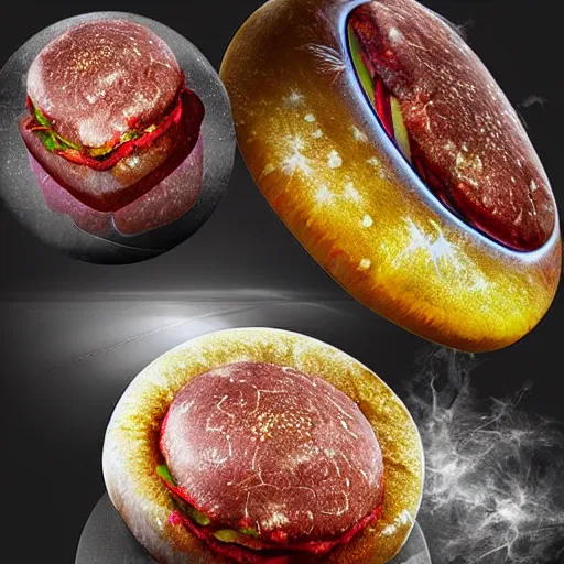 Prompt: a hybrid crystal hamburger, digital art, dramatic product photography