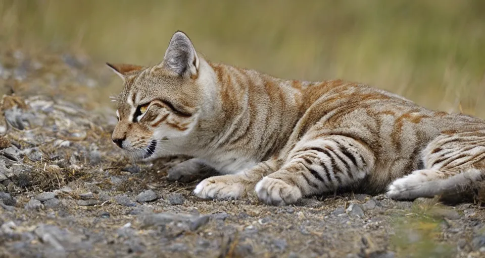 Prompt: The body is round, notes researcher David Mitton as he examines a new species of tundra feline