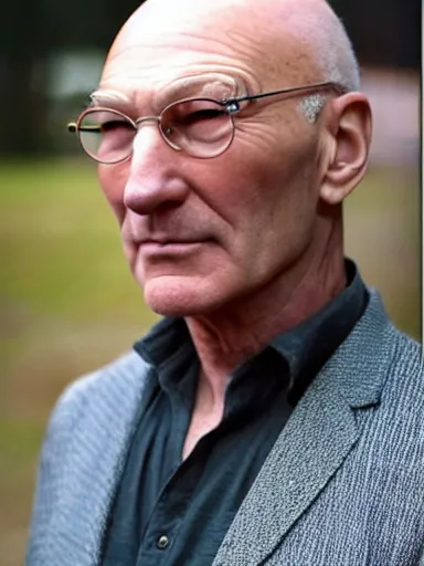 Image similar to photo of a person who looks like a mixture between patrick stewart and brent spiner