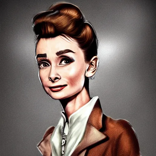 Prompt: a highly detailed epic cinematic concept art CG render digital painting artwork costume design: Audrey Hepburn as a 1950s crazy mad scientist lunatic in a brown lab coat, with unkempt hair and crazy eyes. By Mandy Jurgens, Lim Chuan Shin, Simon Cowell, Barret Frymire, Dan Volbert, Beeple, Butcher Billy, David Villegas, Irina French, Heraldo Ortega, Rachel Walpole, Jeszika Le Vye, trending on ArtStation, excellent composition, cinematic atmosphere, dynamic dramatic cinematic lighting, aesthetic, very inspirational, arthouse