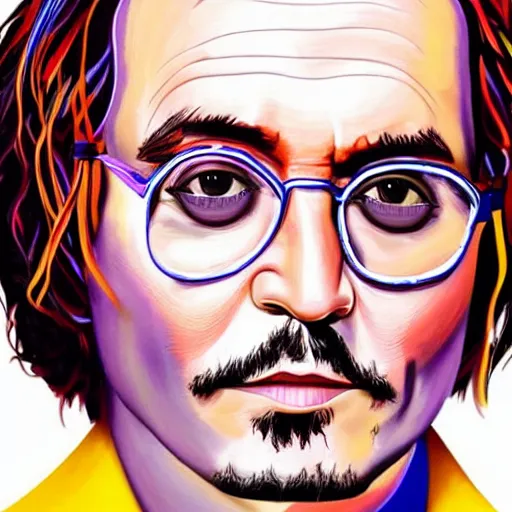 Prompt: portrait of johnny depp without mustache and beard as willy wonka, highly detailed, centered, solid color background, digital painting