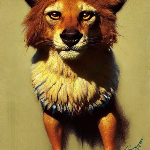 Image similar to a portrait of an animal wearing t shirt. highly detailed painting by gaston bussiere, craig mullins, j. c. leyendecker, furry