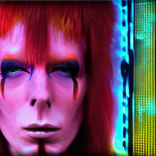 Image similar to ziggy stardust and the spiders from Mars anamorphic illusion 4k