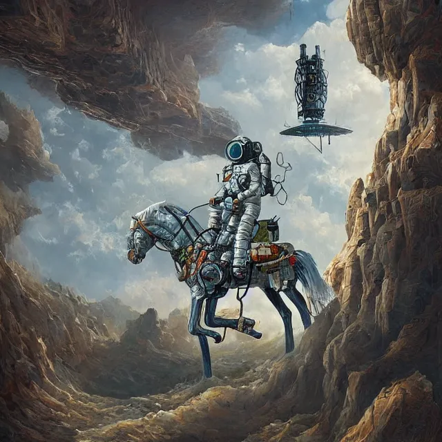 Prompt: horse sitting on top, astronaut walk on all fours, industrial sci - fi, by mandy jurgens, ernst haeckel, james jean