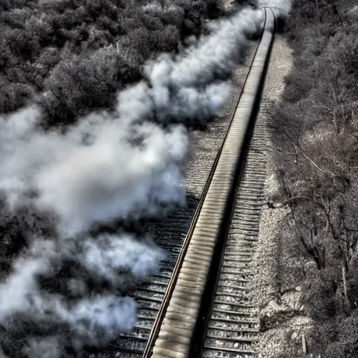 Prompt: train on sky flying through rails made out of clouds