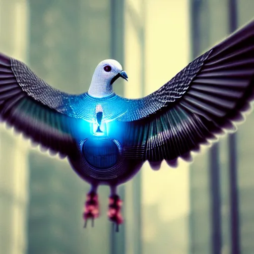 Image similar to bionic!!!!!! cyberpunk pigeon!!!!!!!!!!!!! usb flying!!!!!!! photo photography soft focus