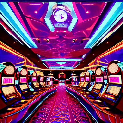 Image similar to futuristic casino, crisp, artistic, artstation, luxury, las vegas, beautiful, large, people