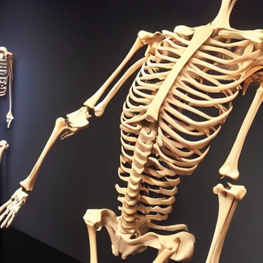 Prompt: bodyworlds exhibit of a skeleton folding its muscles neatly like clothes