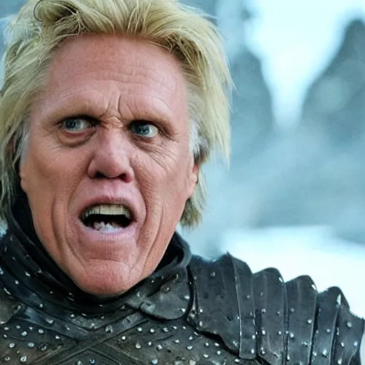 Prompt: gary busey as a villain in game of thrones