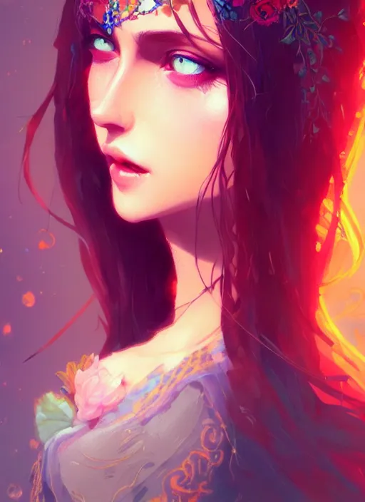 Image similar to a beautiful bohemian girl, intricate, highly detailed, digital painting, Pixiv, Artstation, official media, anime key visual, concept art, rich vivid colors, ambient lighting, sharp focus, illustration, art by WLOP