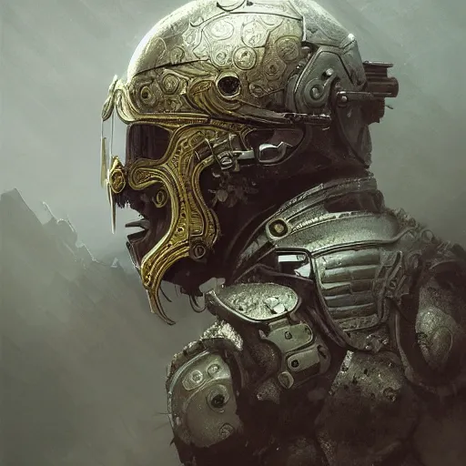 Image similar to Very very very very highly detailed epic photo of face with venetian mask, intricate, dystopian, sci-fi, extremely detailed, digital painting, artstation, concept art, smooth, sharp focus, illustration, intimidating lighting, incredible art by Jakub Rozalski and Artgerm and Anton Pieck