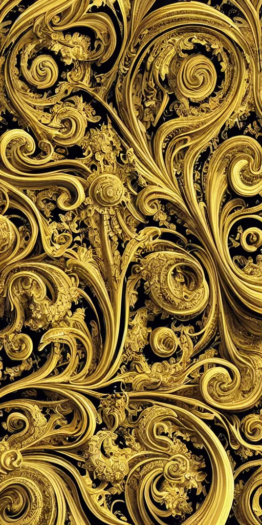 Image similar to the source of future growth dramatic, elaborate emotive Golden Baroque and Rococo styles to emphasise beauty as a transcendental, seamless pattern, symmetrical, large motifs, sistine chapel ceiling, 8k image, supersharp, spirals and swirls, Gold blue black and white, 3D, no blur, sharp focus, photorealistic, insanely detailed and intricate, cinematic lighting, Octane render, epic scene, 8K