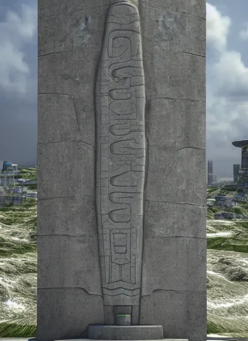 Prompt: highly detailed realistic architecture 3 d render of a futurisctic stele monument in frank gahry style standing near a highway, archdaily, made in unreal engine 4 octane render