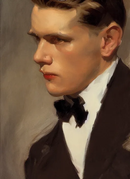 Image similar to closeup portrait of a handsome man, leyendecker : 2 5, john singer sargent : 1 5