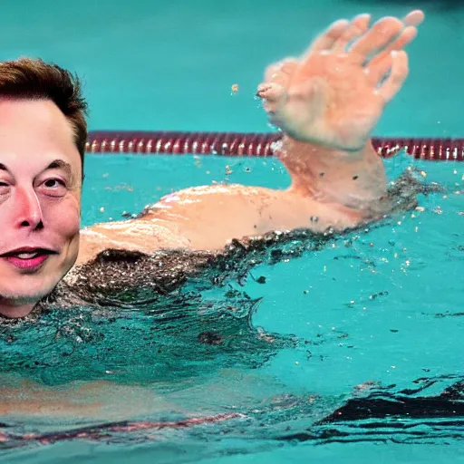 Prompt: Photography of elon musk swimming in a pool full of wads of cash cash money money money money money