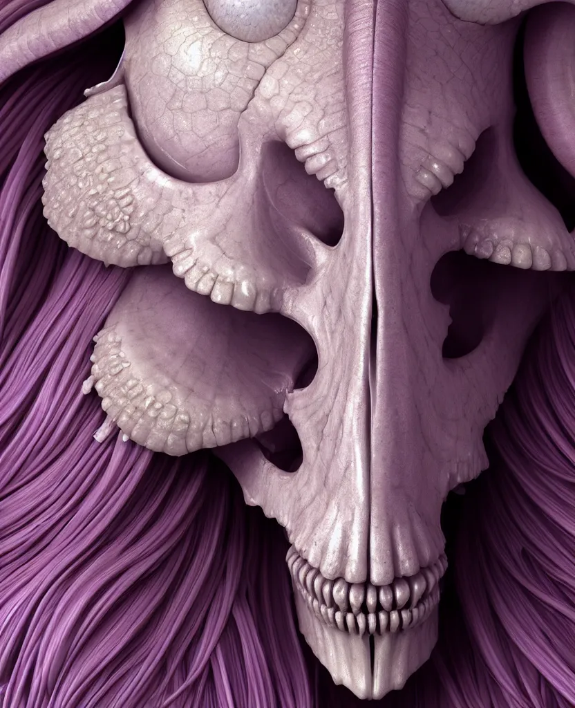 Image similar to goddess princess face close-up portrait ram skull. hard surface modelling zbrush. jellyfish phoenix head, nautilus, orchid, skull, betta fish, bioluminiscent creatures, intricate artwork by Tooth Wu and wlop and beeple. octane render, trending on artstation, greg rutkowski very coherent symmetrical artwork. cinematic, hyper realism, high detail, octane render, 8k