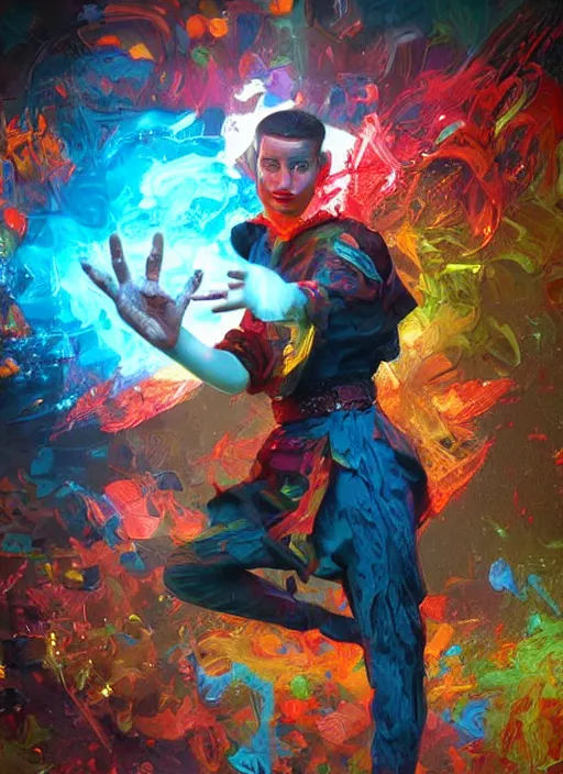 Image similar to digital _ painting _ of _ person juggling colourful _ by _ filipe _ pagliuso _ and _ justin _ gerard _ symmetric _ fantasy _ highly _ detailed _ realistic _ intricate _ port