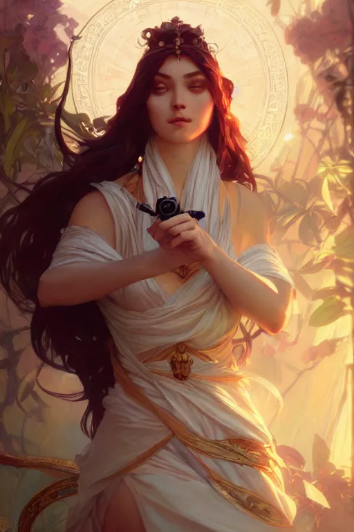 Prompt: goddess of photography, highly detailed, digital painting, artstation, concept art, smooth, sharp focus, illustration, Unreal Engine 5, 8K, art by Ross Tran and greg rutkowski and alphonse Mucha