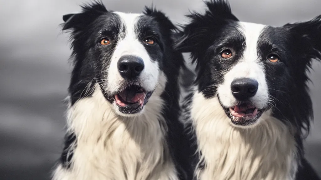 Image similar to Border Collie, splash art, movie still, cinematic lighting, dramatic, octane render, long lens, shallow depth of field, bokeh, anamorphic lens flare, 8k, hyper detailed, 35mm film grain