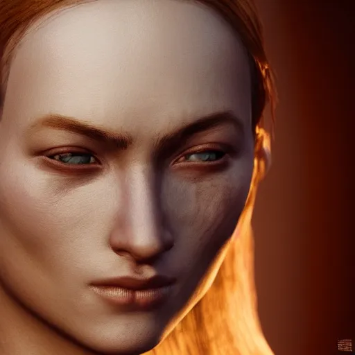 Image similar to hyperrealistic photograph portrait of a woman warrior face, unreal engine, uncanny valley, rendered in arnold, artstation