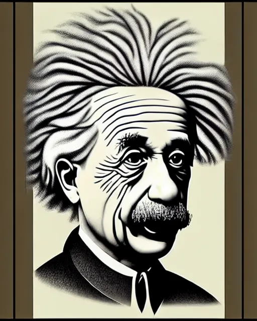 Prompt: albert einstein portrait by m. c. escher