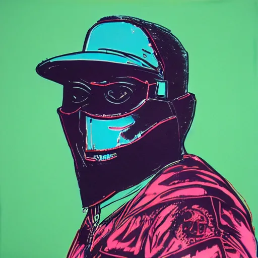 Prompt: mf doom by andy warhol