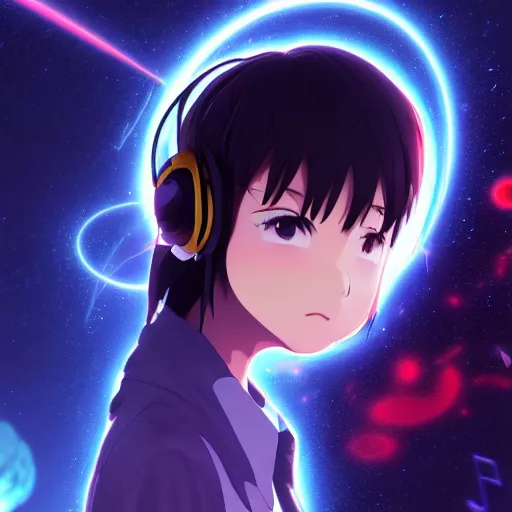 KREA - an anime face portrait of a music producer, in the background you  can see the universe. official art, key visual, studio lightning, very  detailed bd cover, Kimi no Na Wa