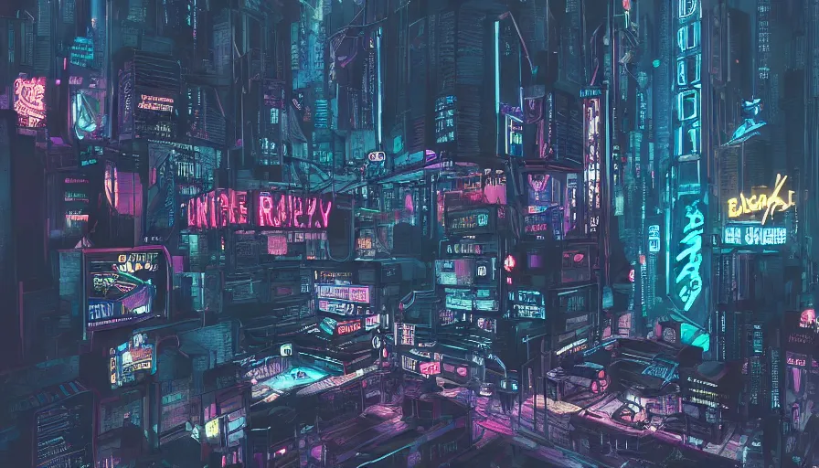 Prompt: cyberpunk city, neon sign, bladerunner, with a weathered ancient greek sculpture standing in the middle, digital illustration, artstation, bottom view