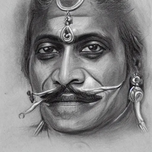 Prompt: portrait pencil sketch of a yakshagana artist by anders zorn