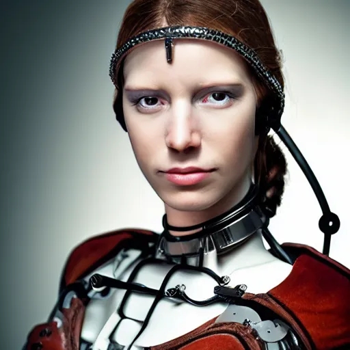 Prompt: portrait photo of a beautiful female cyborg from The Renaissance!