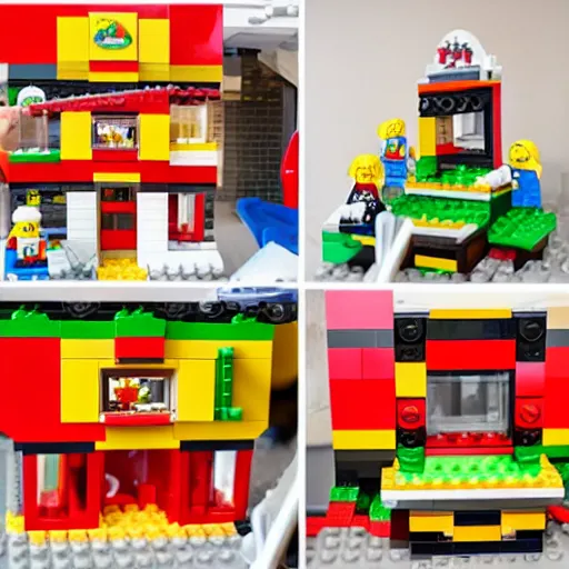 Image similar to a happy meal made from lego bricks