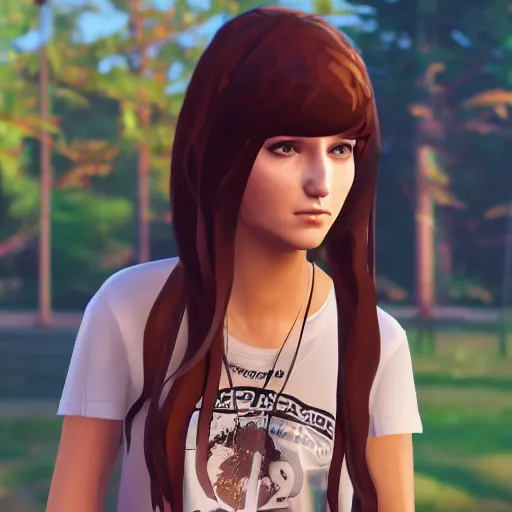 Prompt: a teenager girl with long hair in the style of the game life is strange