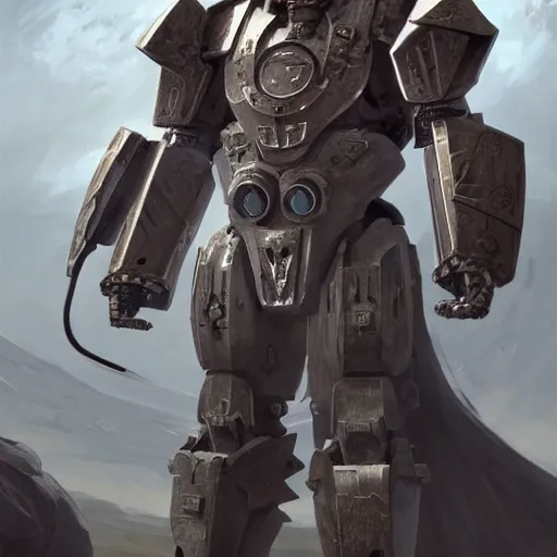 Image similar to majestic, hulking albino clone with engineering diagram tattoos on forehead and rough features, angular steel aztec power armor, on battlefield with strange coiled, spiral clouds, concept art by deak ferrand, greg rutkowski and carvaggio