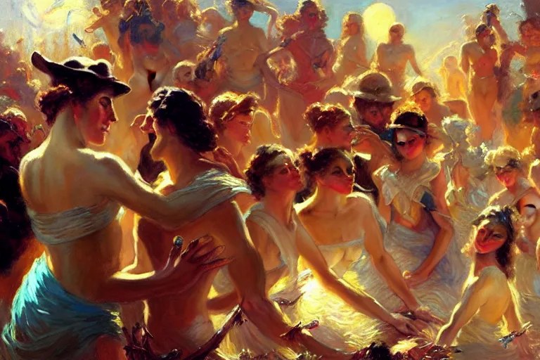 Image similar to futuristic spring break party, spring, soft light, painting by gaston bussiere, craig mullins, j. c. leyendecker