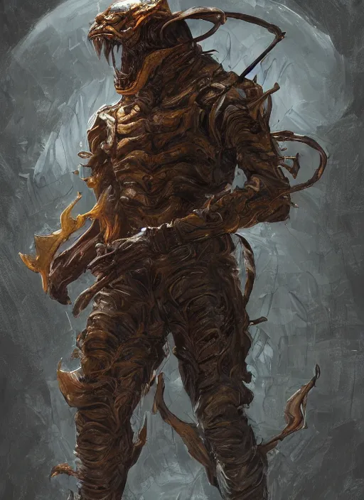 Image similar to powerful male pumpkin, willem dafoe as pumpkinhead, oz, full body character concept, covered in full metal armor, art nouveau, super powers, fantasy, intricate, elegant, highly detailed, digital painting, artstation, concept art, shining, sharp focus, illustration, art by stanley lau