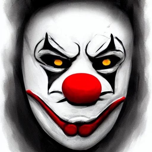 Image similar to creepy clown mask, payday the heist, concept art illustration