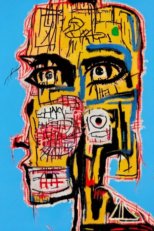 Image similar to cyborg girl in the style of jean michel basquiat