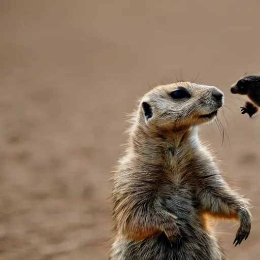 Image similar to Prairie dog riding an Emus to battle