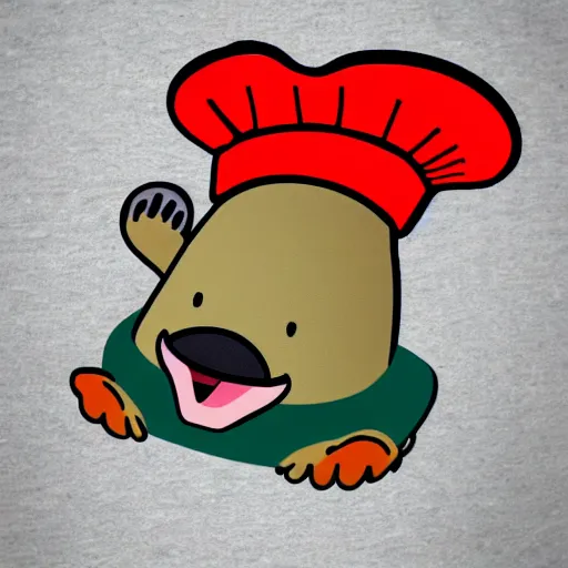 Image similar to cute platypus wearing a chef hat, logo style