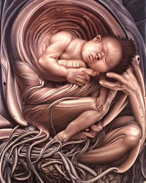 Prompt: newborn from alien by evelyn de morgan, by hr giger, hd, hyper detailed, 4 k