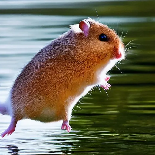 Image similar to a hamster riding a duck, wildlife photography-g