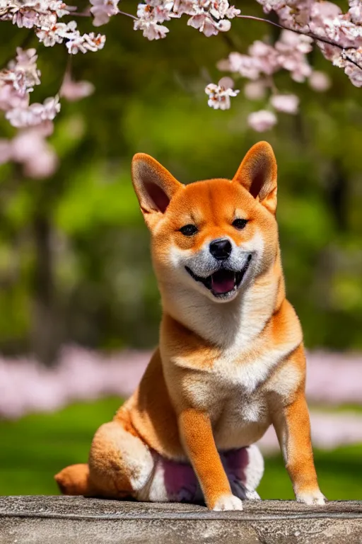 Prompt: shiba inu puppy sits under cherry blossom tree, cinematic light, 8k photography