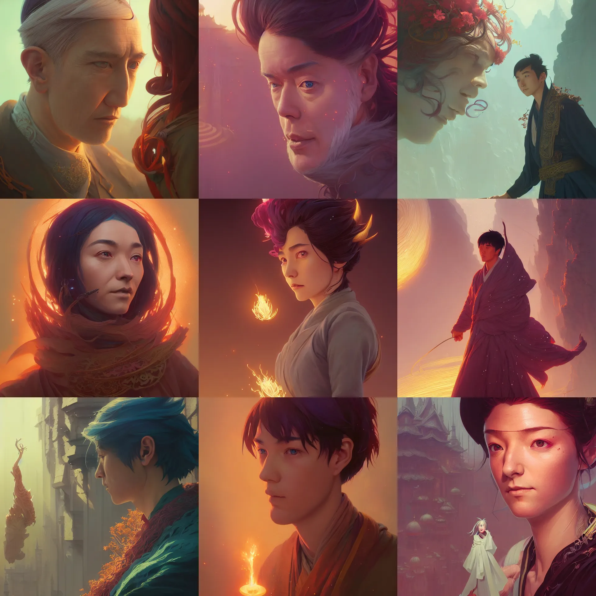 Prompt: highly detailed vfx portrait of a oriental mage ， stephen bliss, unreal engine, greg rutkowski, loish, rhads, beeple, makoto shinkai and lois van baarle, ilya kuvshinov, rossdraws, tom bagshaw, alphonse mucha, global illumination, detailed and intricate environment